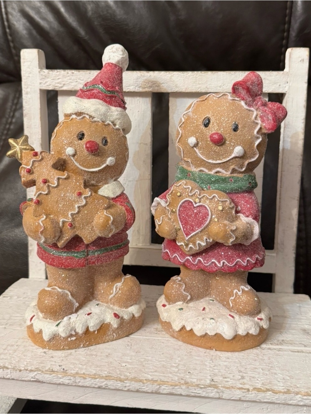 Holiday Gingerbread Couple Figurines - Red and Green